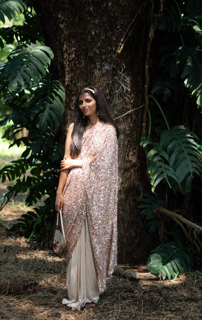 Peach Perfection Sequin Saree : Bling It On Festive Cocktail Saree Collection