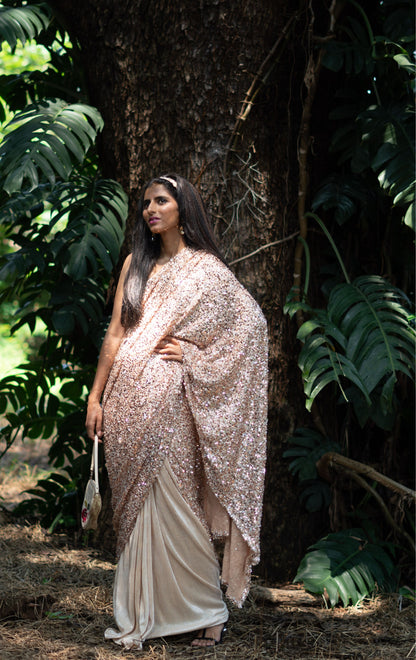 Peach Perfection Sequin Saree : Bling It On Festive Cocktail Saree Collection
