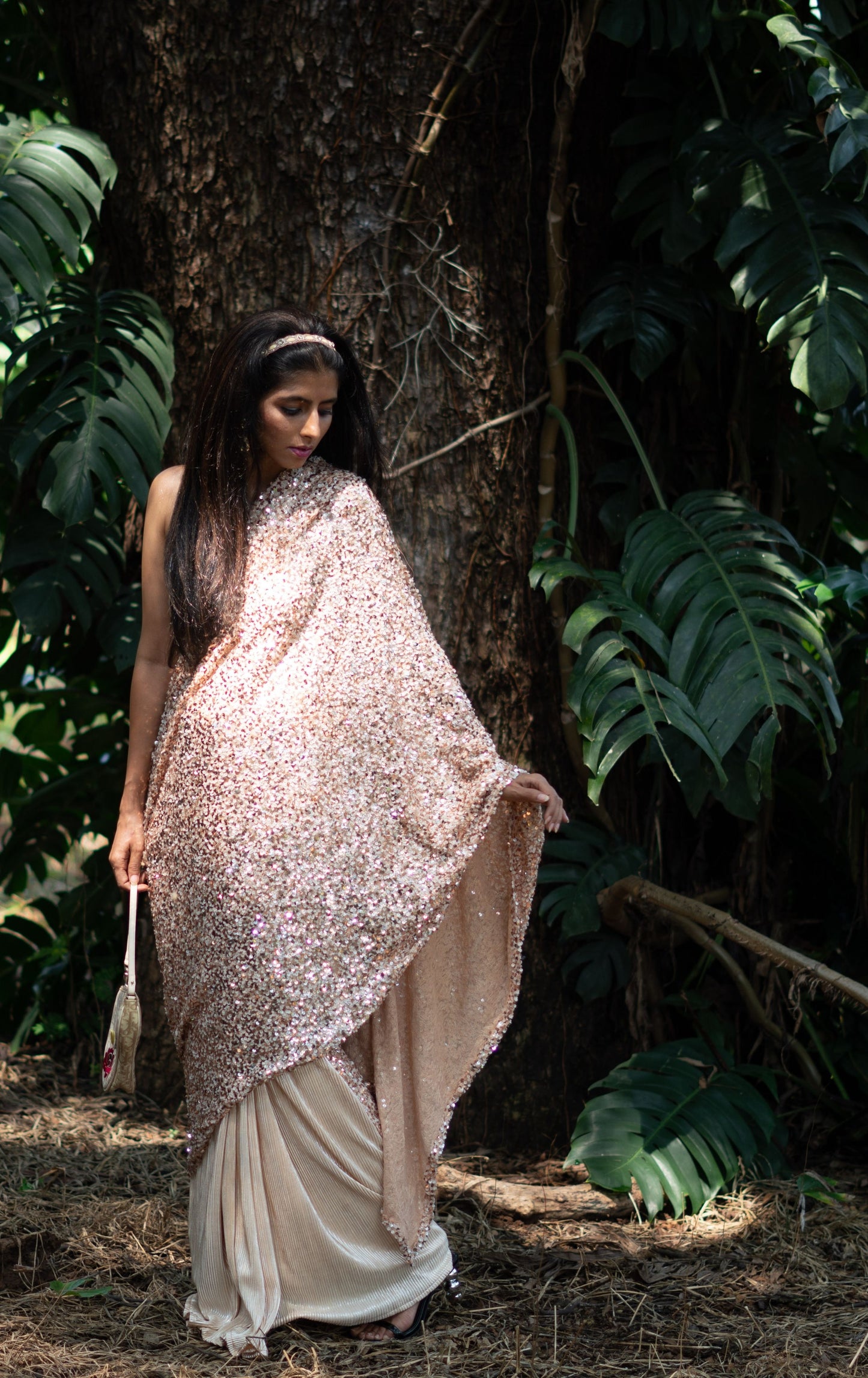 Peach Perfection Sequin Saree : Bling It On Festive Cocktail Saree Collection