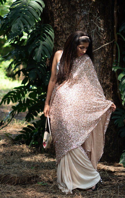 Peach Perfection Sequin Saree : Bling It On Festive Cocktail Saree Collection