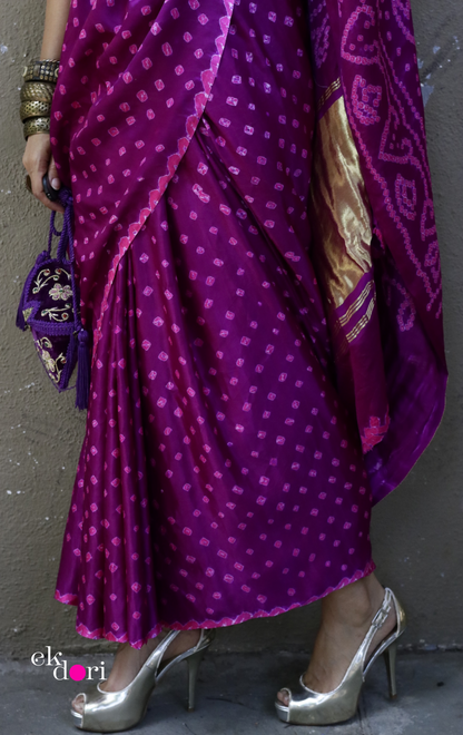 Buy Bandhani Designer Silk Saree Online : 'Pink Paradise' Silk Bandhani Hand Dyed Saree