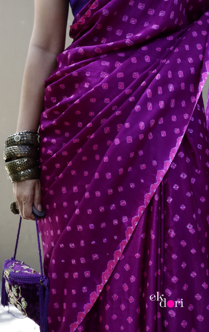 Buy Bandhani Designer Silk Saree Online : 'Pink Paradise' Silk Bandhani Hand Dyed Saree