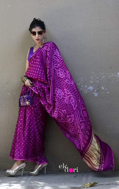 Buy Bandhani Designer Silk Saree Online : 'Pink Paradise' Silk Bandhani Hand Dyed Saree