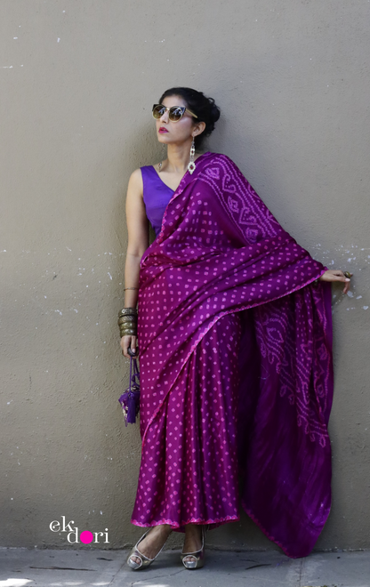 Buy Bandhani Designer Silk Saree Online : 'Pink Paradise' Silk Bandhani Hand Dyed Saree