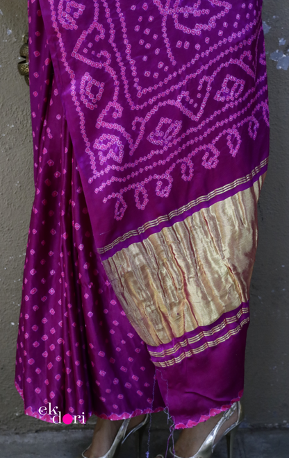 Buy Bandhani Designer Silk Saree Online : 'Pink Paradise' Silk Bandhani Hand Dyed Saree