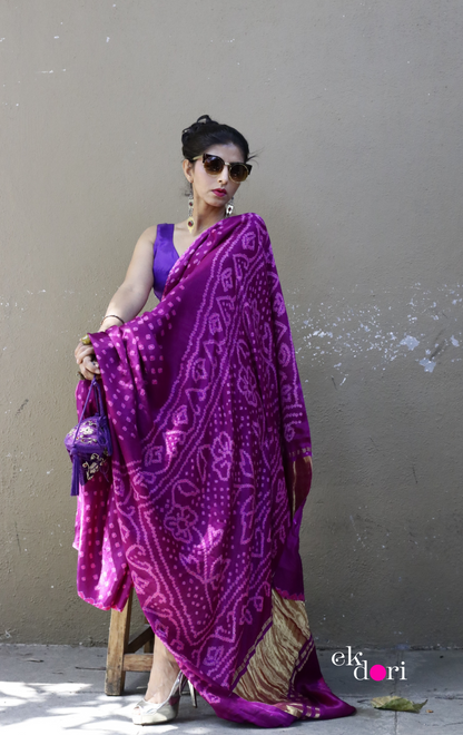 Buy Bandhani Designer Silk Saree Online : 'Pink Paradise' Silk Bandhani Hand Dyed Saree