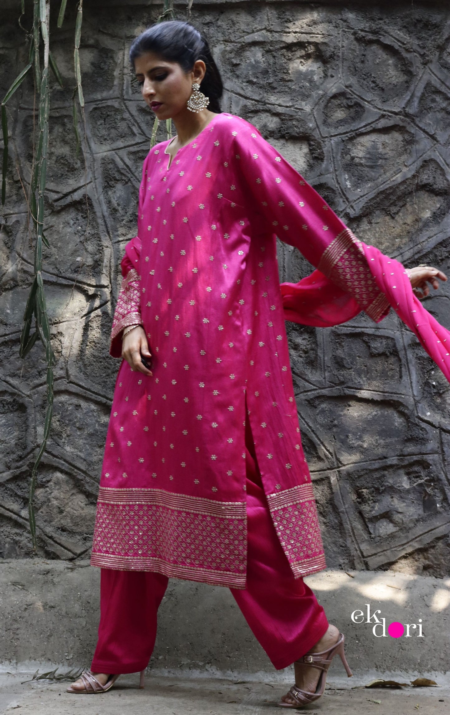 'Rooh Afza' Mashru Co-ord Set in Pink : Buy Salwaar Kurta Dupatta Festive Co-ord Set