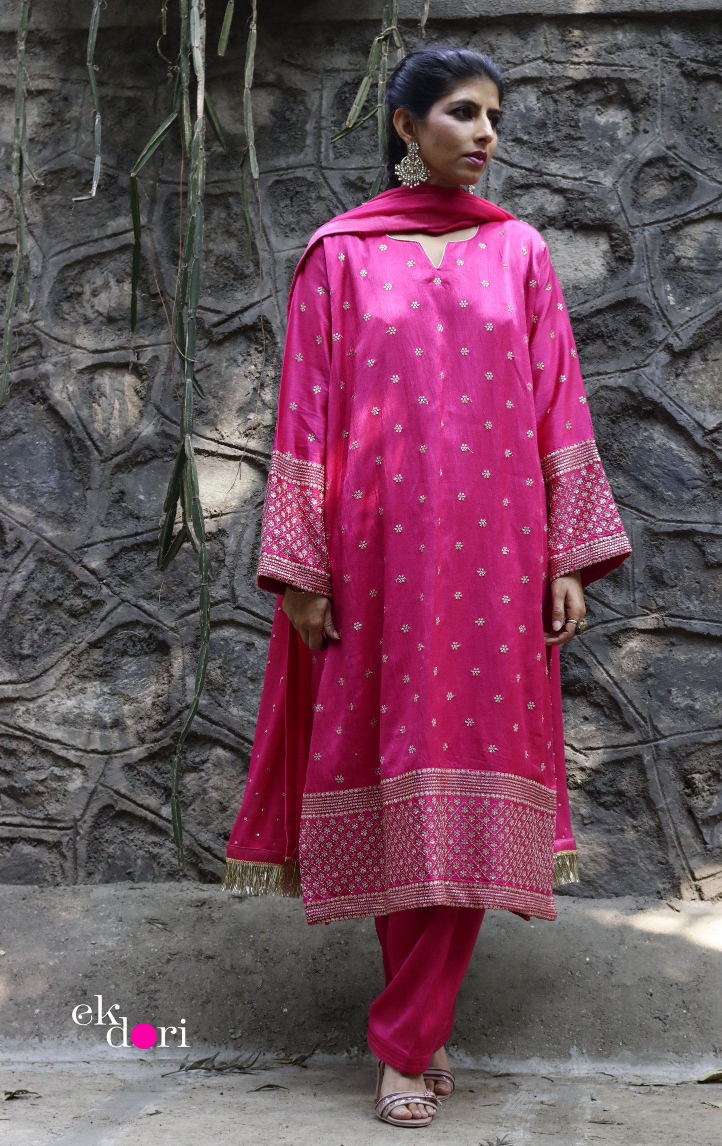 'Rooh Afza' Mashru Co-ord Set in Pink : Buy Salwaar Kurta Dupatta Festive Co-ord Set