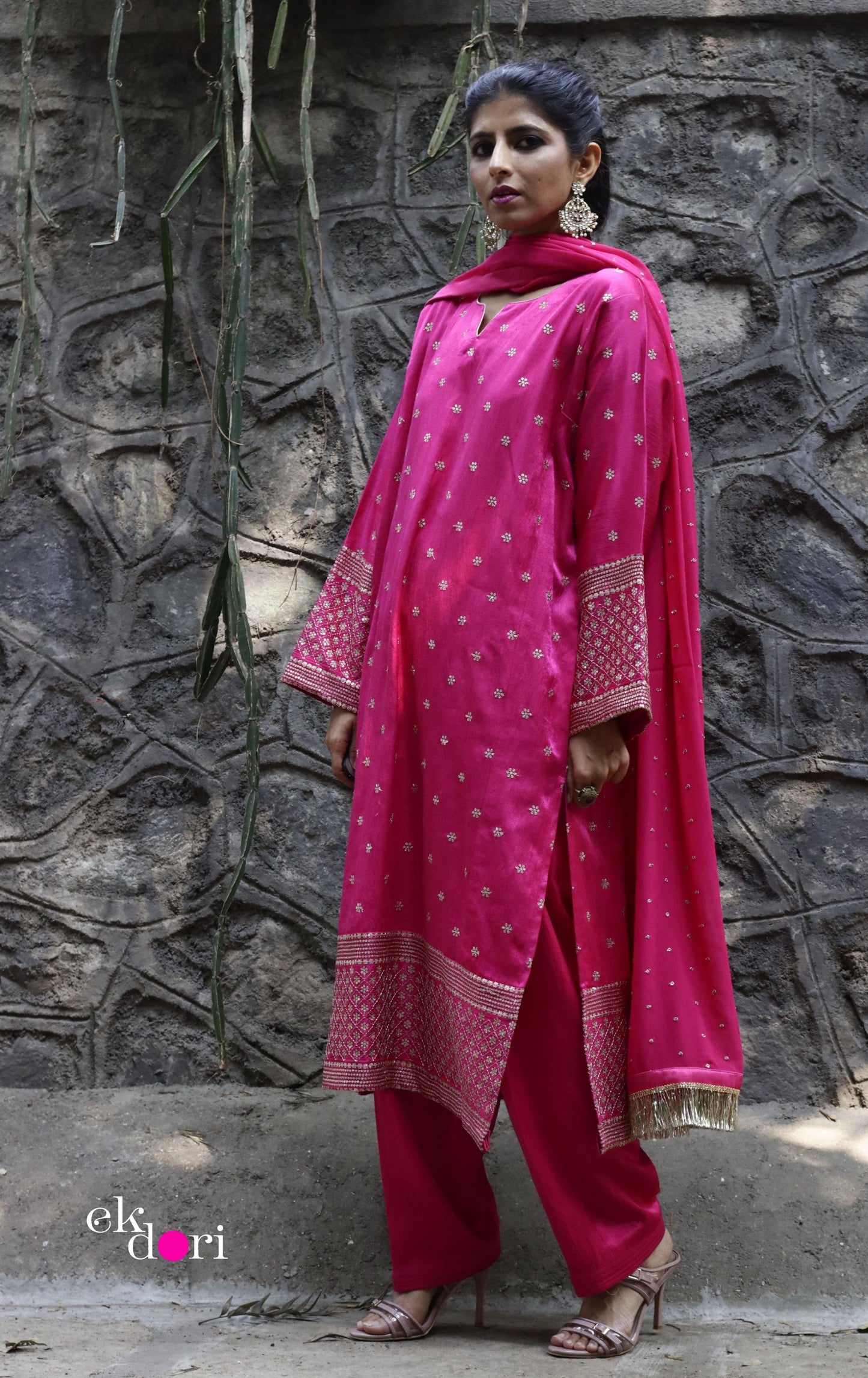 'Rooh Afza' Mashru Co-ord Set in Pink : Buy Salwaar Kurta Dupatta Festive Co-ord Set