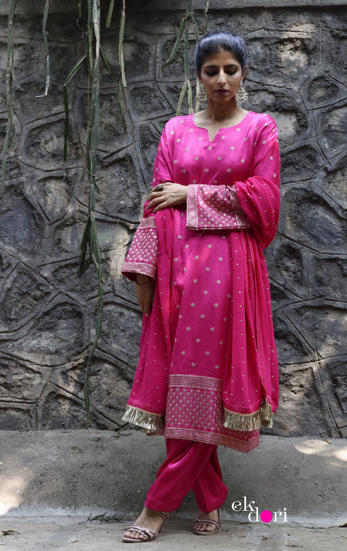 'Rooh Afza' Mashru Co-ord Set in Pink : Buy Salwaar Kurta Dupatta Festive Co-ord Set