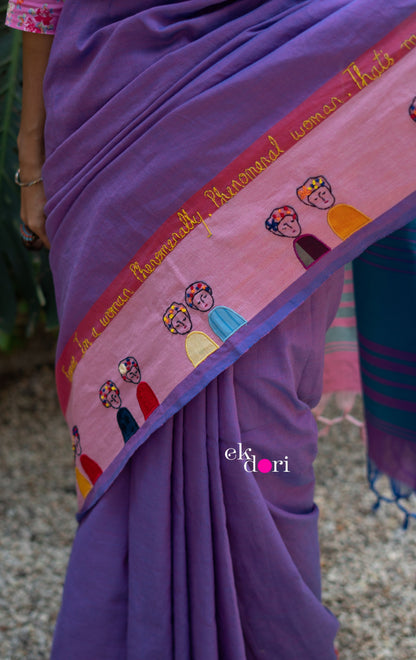The Frida Saree In Pink: Buy Cotton Statement Hand Embroidered Saree