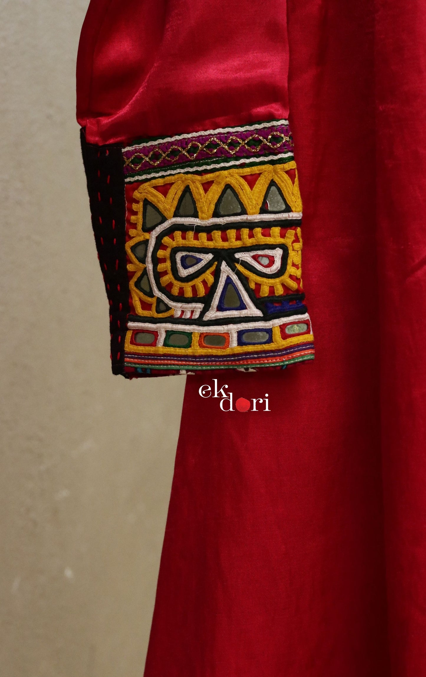 Pink Sky Mashru Silk Jacket With Vintage Kutch Embroidery