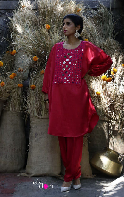 'Rani In Kutch' Mashru Mirror Work Co-ord Set in Pink : Buy Salwaar Kurta Festive Co-ord Set