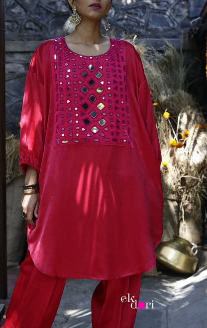 'Rani In Kutch' Mashru Mirror Work Co-ord Set in Pink : Buy Salwaar Kurta Festive Co-ord Set