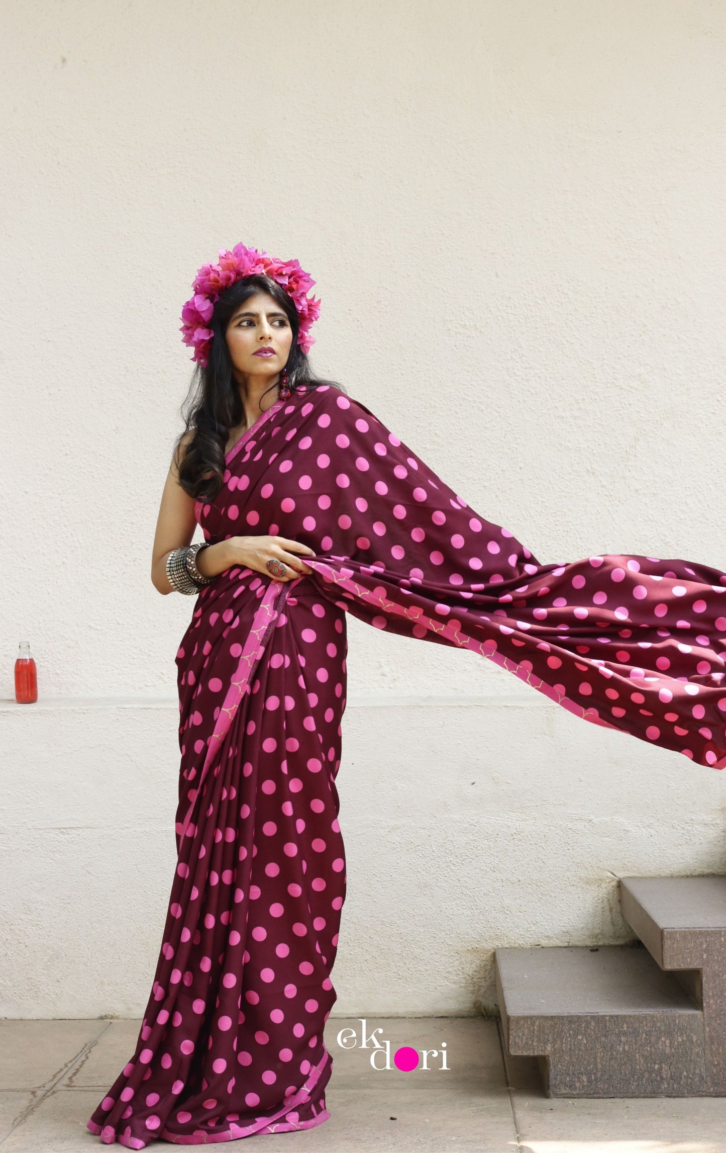 Pink Polka Dot Saree : Fun Under The Sun Saree Collection : Fun Printed Sarees For Summer