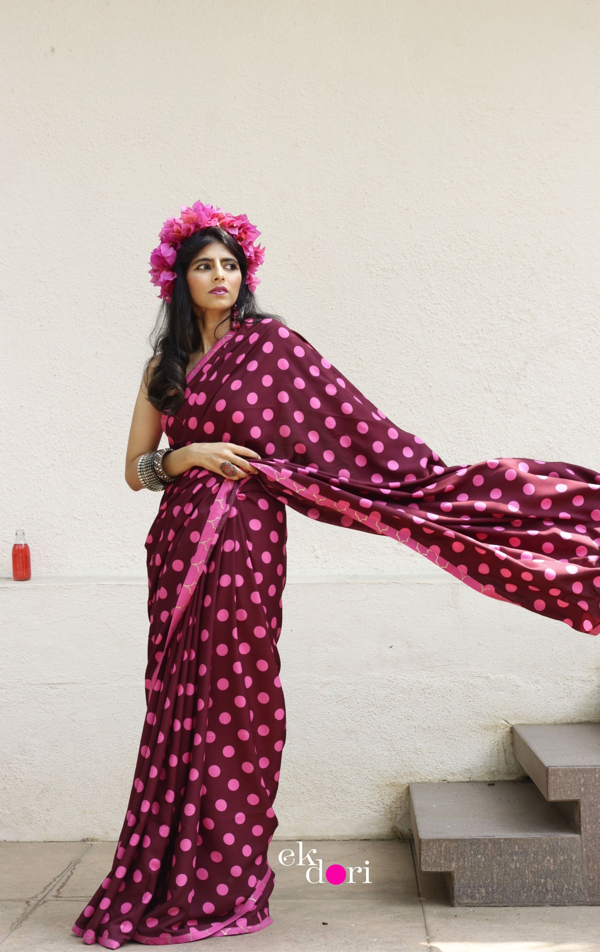 Pink Polka Dot Saree : Fun Under The Sun Saree Collection : Fun