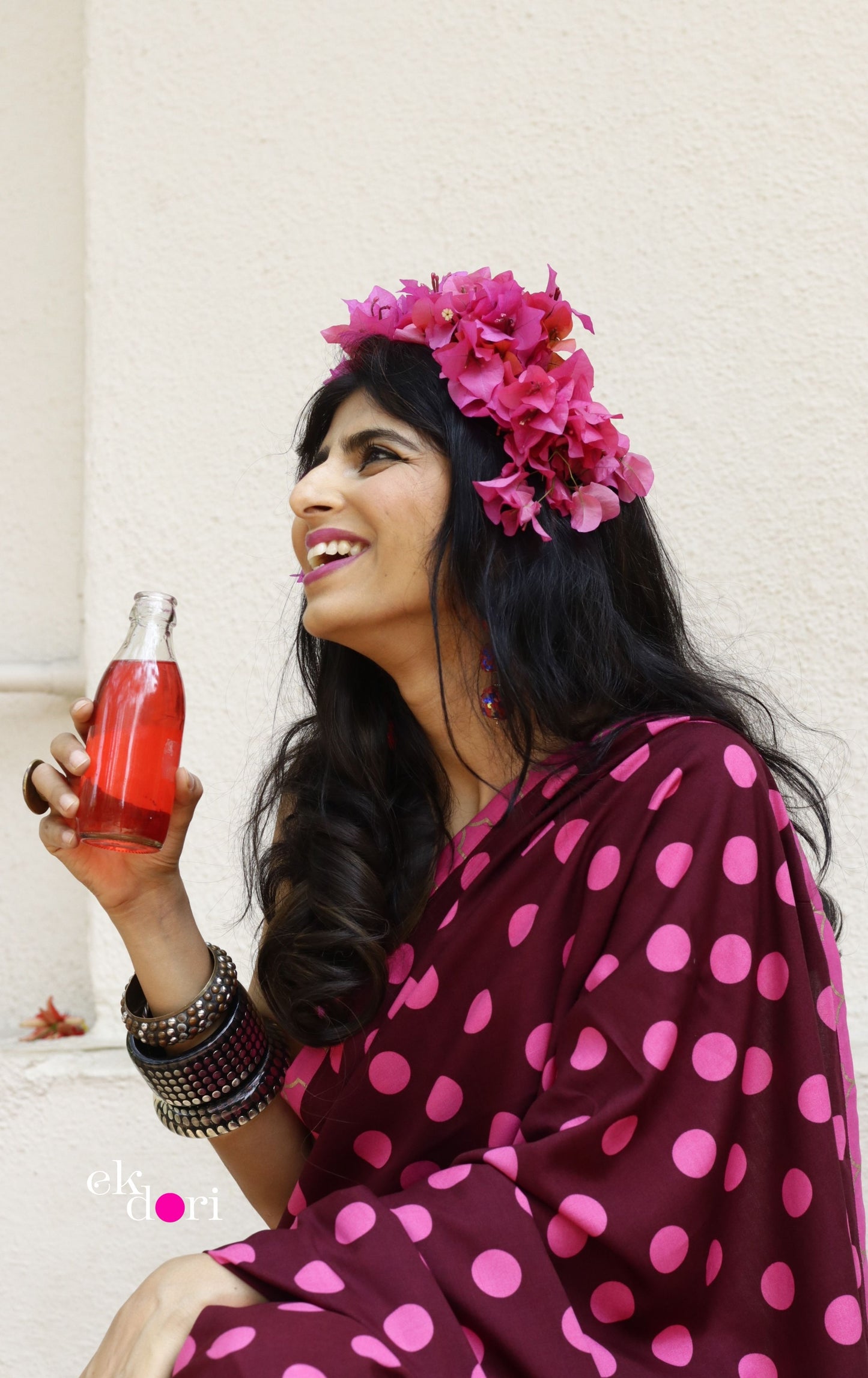 Pink Polka Dot Saree : Fun Under The Sun Saree Collection : Fun Printed Sarees For Summer