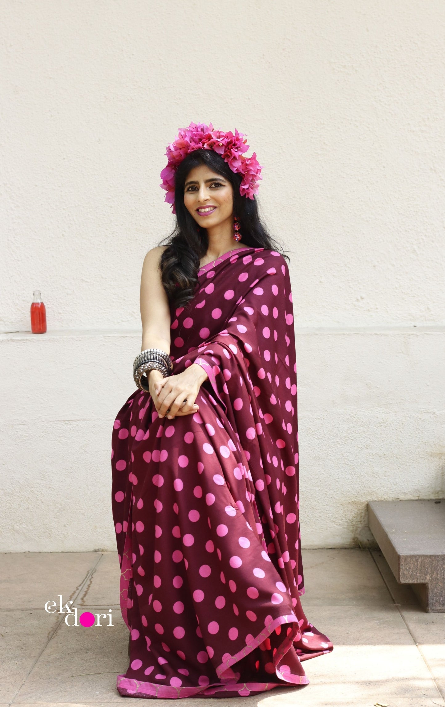 Pink Polka Dot Saree : Fun Under The Sun Saree Collection : Fun Printed Sarees For Summer