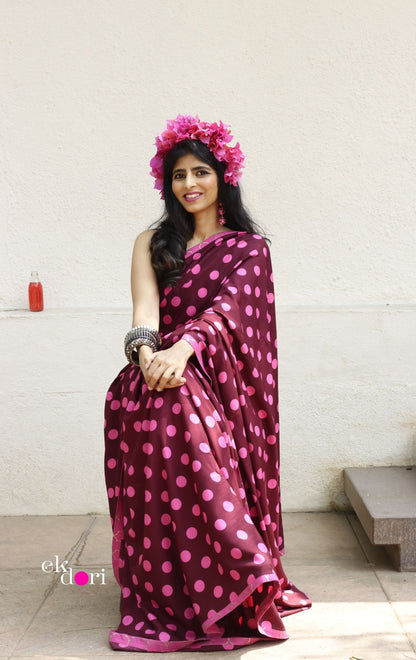 Pink Polka Dot Saree : Fun Under The Sun Saree Collection : Fun Printed Sarees For Summer