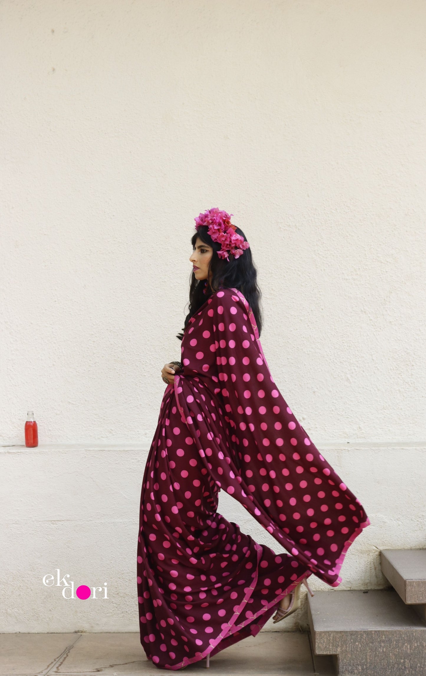 Pink Polka Dot Saree : Fun Under The Sun Saree Collection : Fun Printed Sarees For Summer