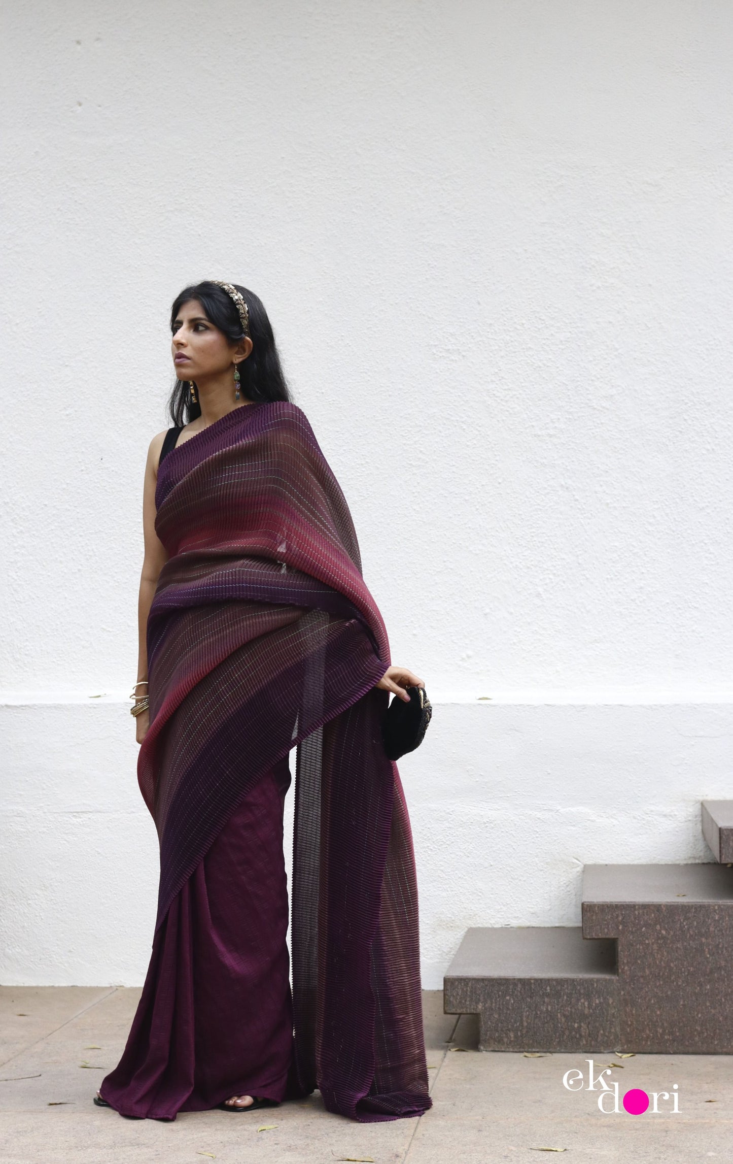'Plum Paradise' Statement Shaded Micropleated : Fun Cocktail Saree Collection