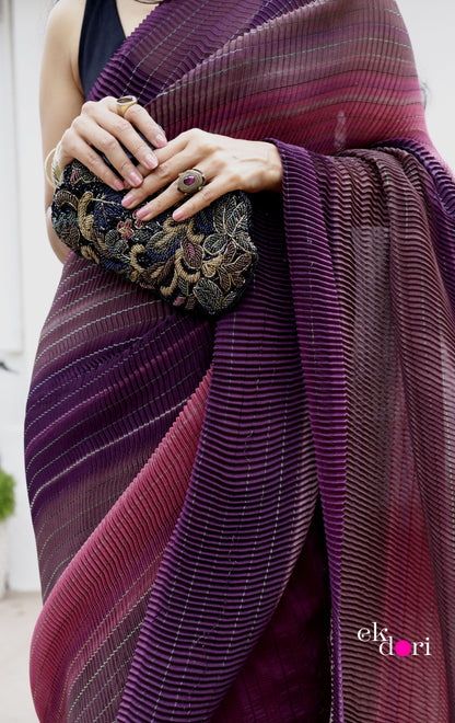 'Plum Paradise' Statement Shaded Micropleated : Fun Cocktail Saree Collection
