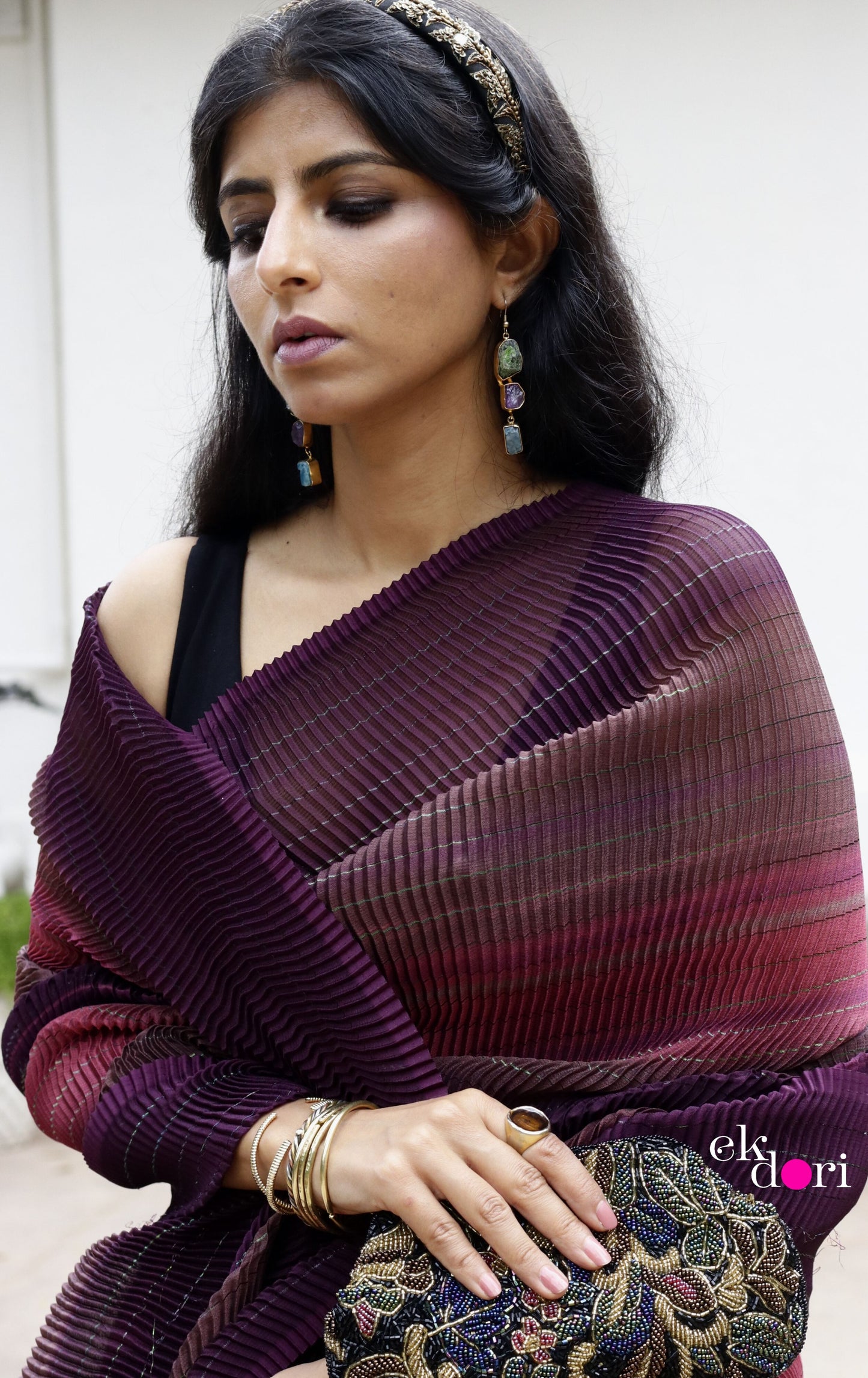 'Plum Paradise' Statement Shaded Micropleated : Fun Cocktail Saree Collection