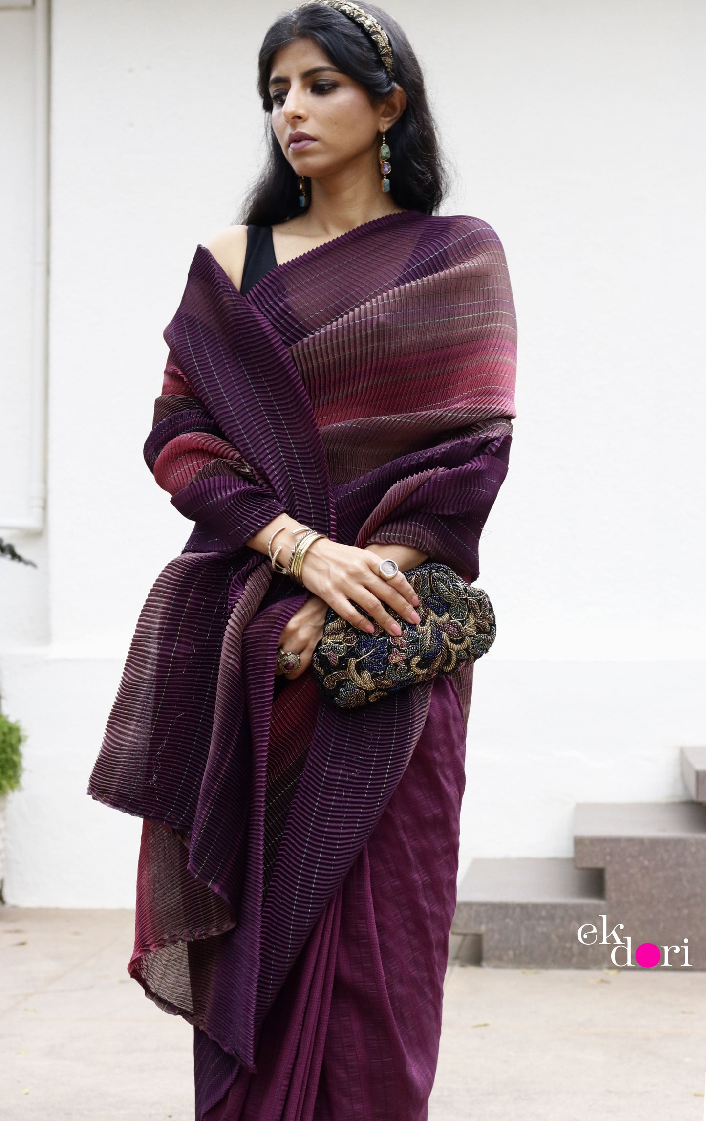 'Plum Paradise' Statement Shaded Micropleated : Fun Cocktail Saree Collection