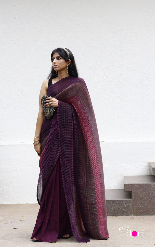 'Plum Paradise' Statement Shaded Micropleated : Fun Cocktail Saree Collection