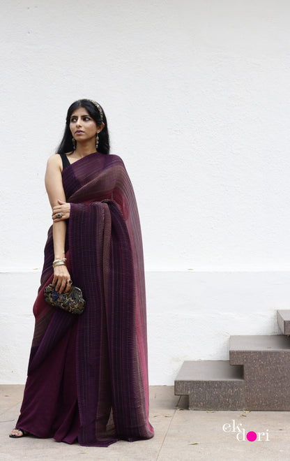 'Plum Paradise' Statement Shaded Micropleated : Fun Cocktail Saree Collection