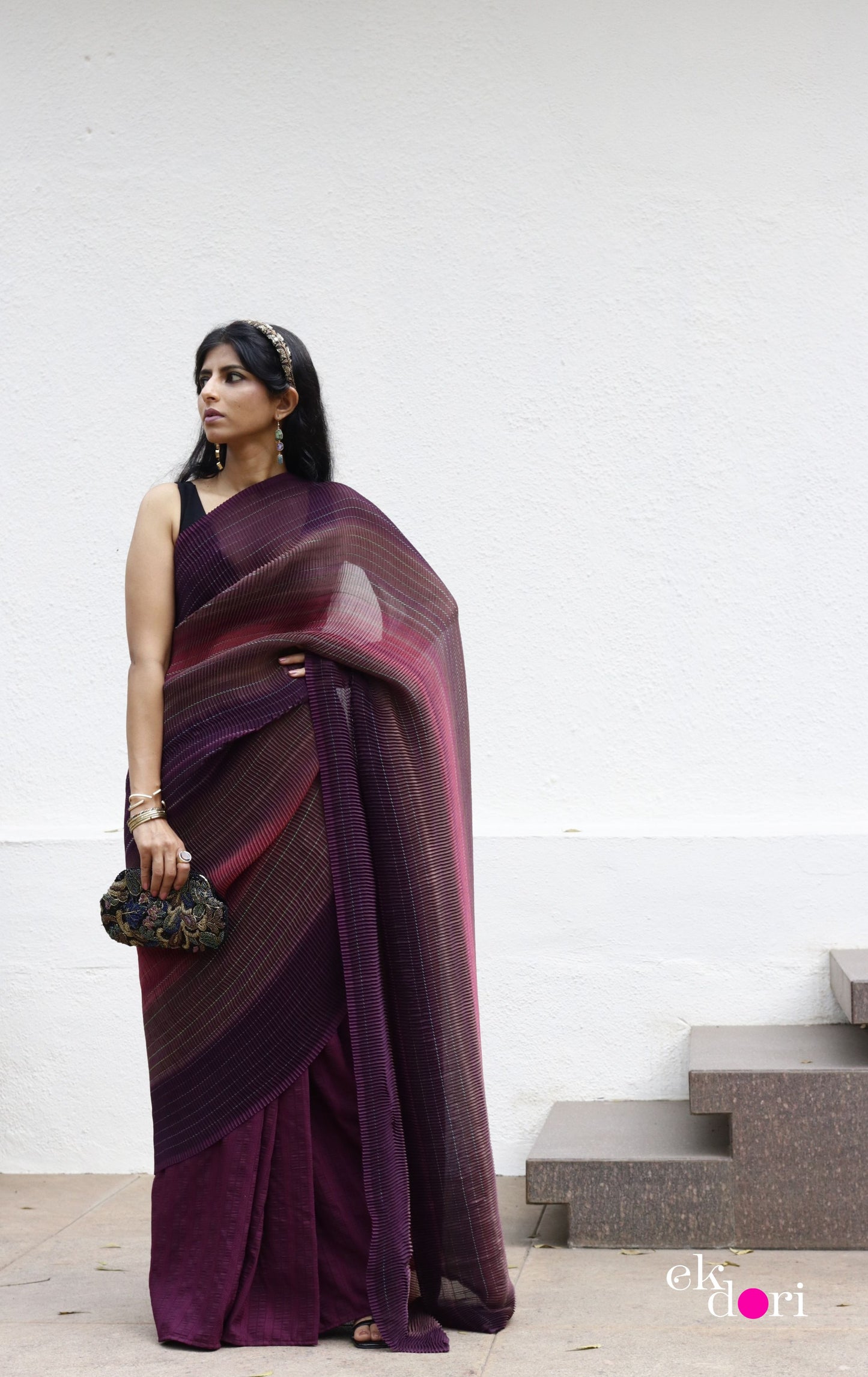 'Plum Paradise' Statement Shaded Micropleated : Fun Cocktail Saree Collection