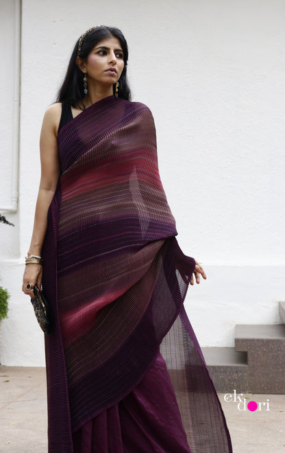 'Plum Paradise' Statement Shaded Micropleated : Fun Cocktail Saree Collection