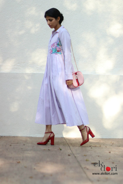 Lavender Dream Cotton Dress With Appliqué