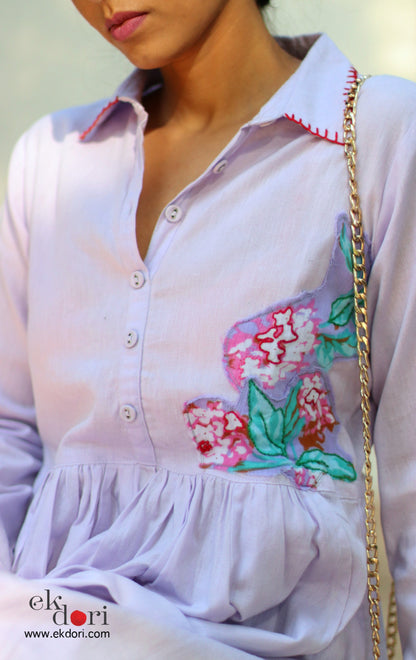 Lavender Dream Cotton Dress With Appliqué