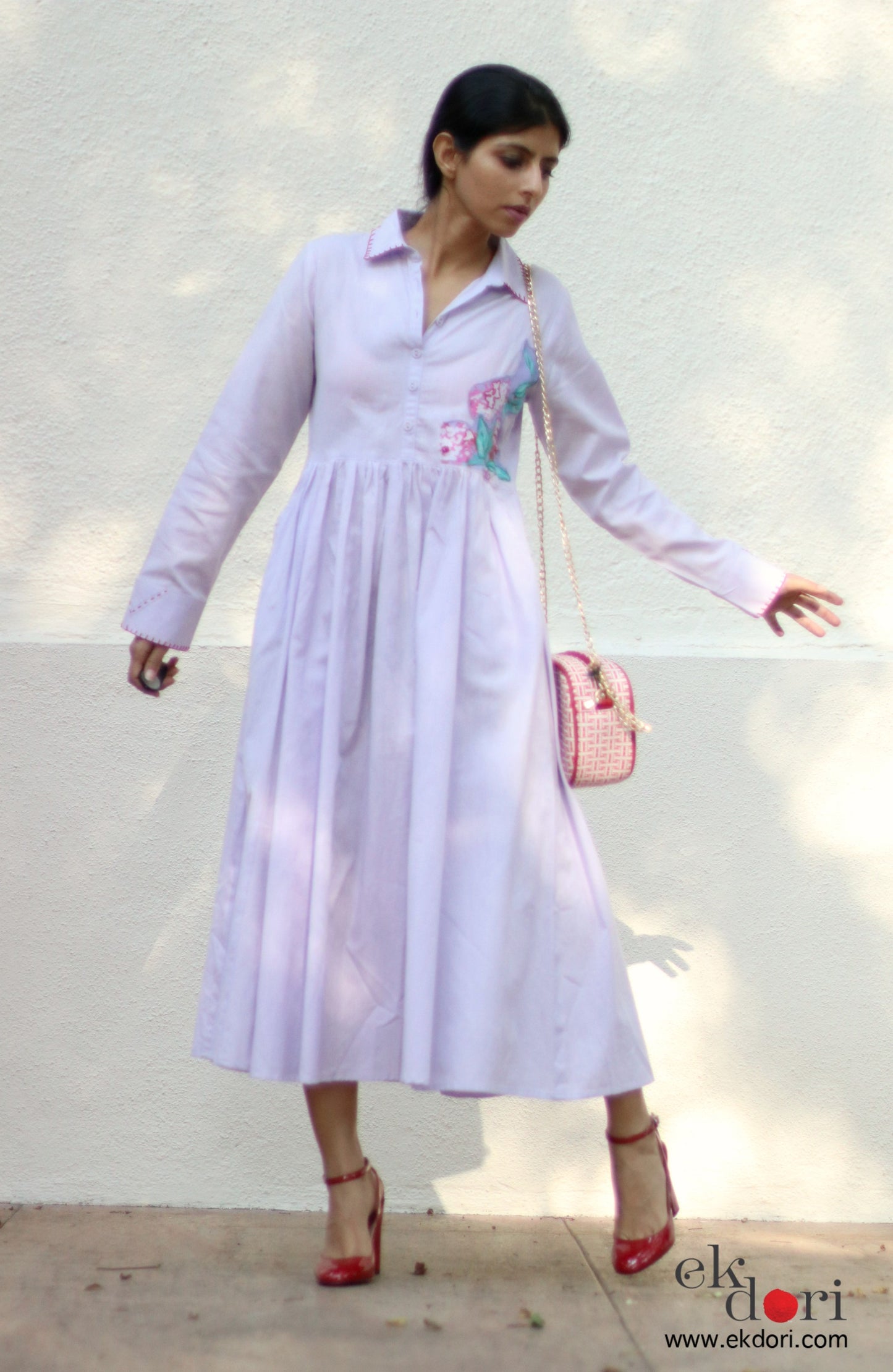 Lavender Dream Cotton Dress With Appliqué