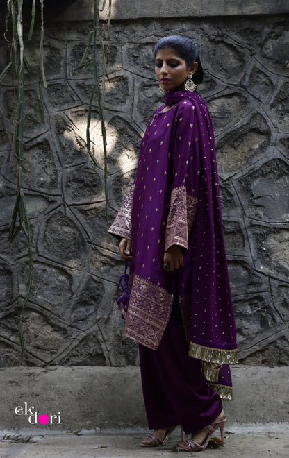 'Jamun Sherbat' Mashru Co-ord Set in Purple : Buy Salwaar Kurta Dupatta Festive Co-ord Set