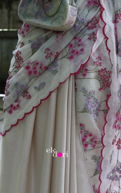 Malti Chanderi Embroidered Scalloped Saree : Workwear Saree : Embroidered Chanderi Saree