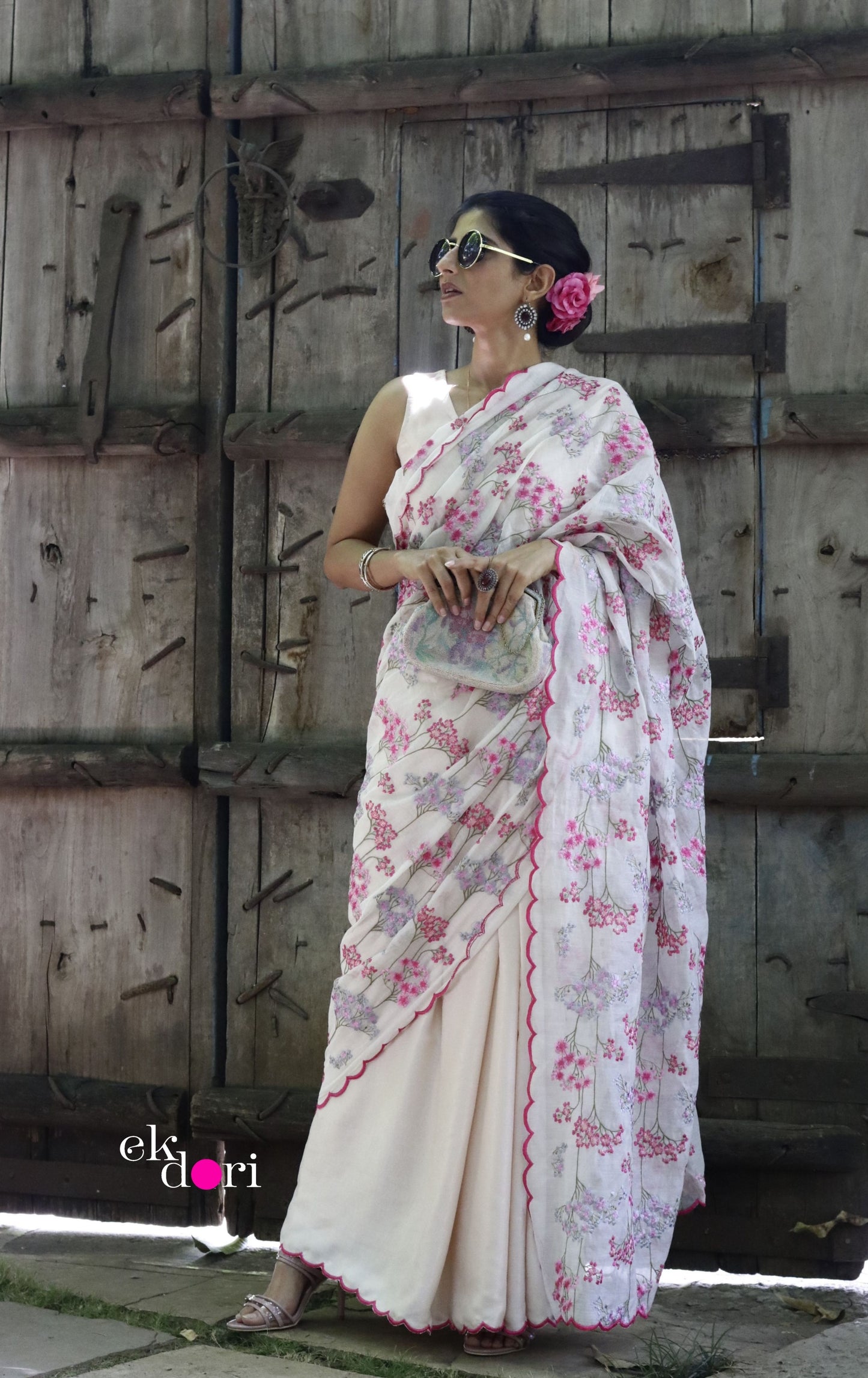 Malti Chanderi Embroidered Scalloped Saree : Workwear Saree : Embroidered Chanderi Saree