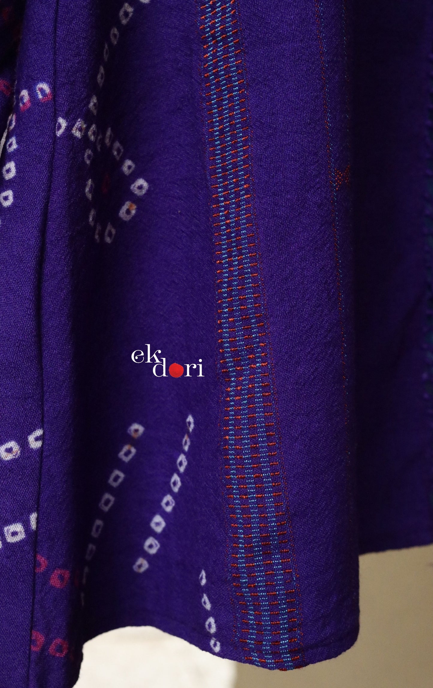 Ladies Winter Shawl Jacket In Purple Bandhani