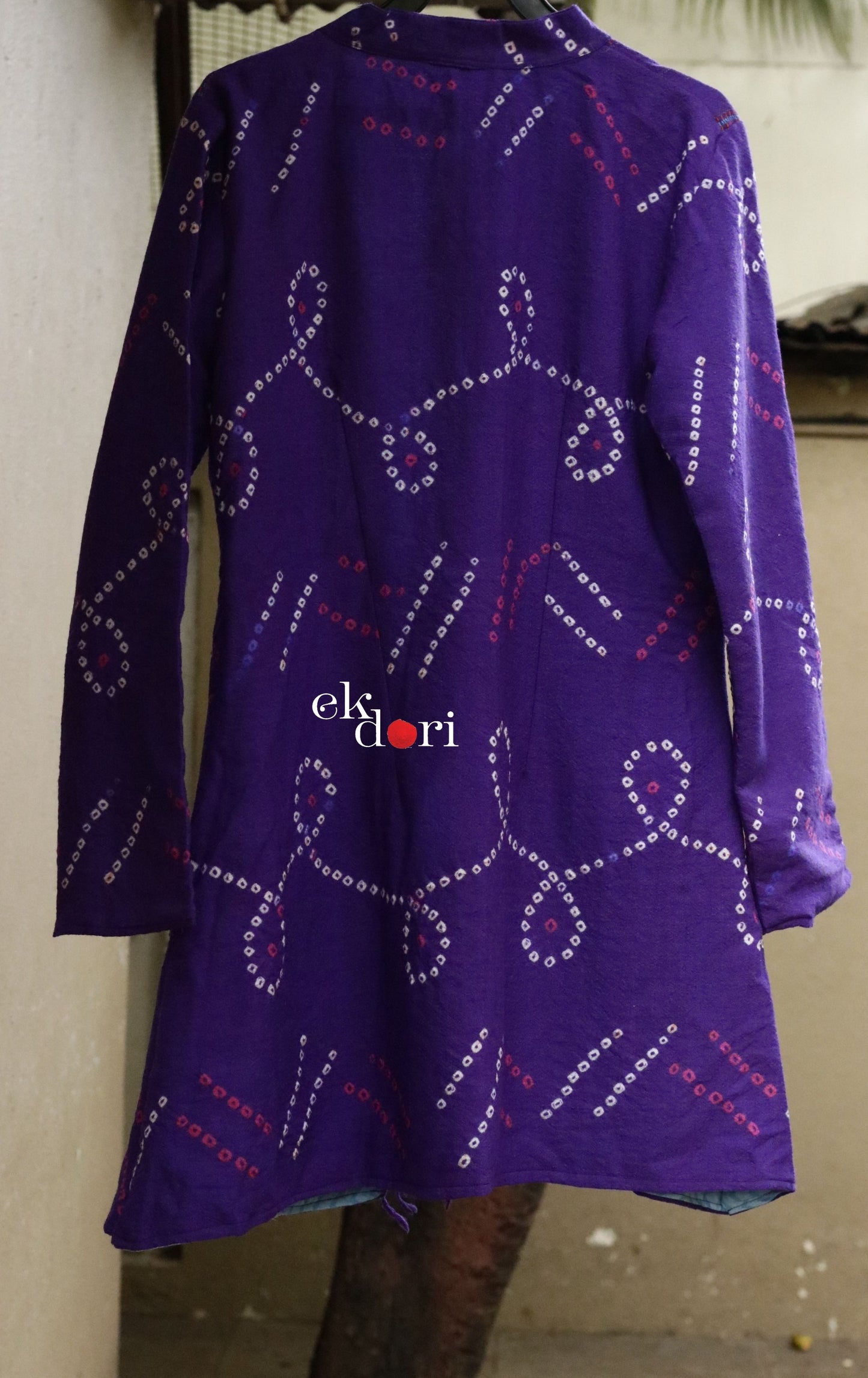 Ladies Winter Shawl Jacket In Purple Bandhani