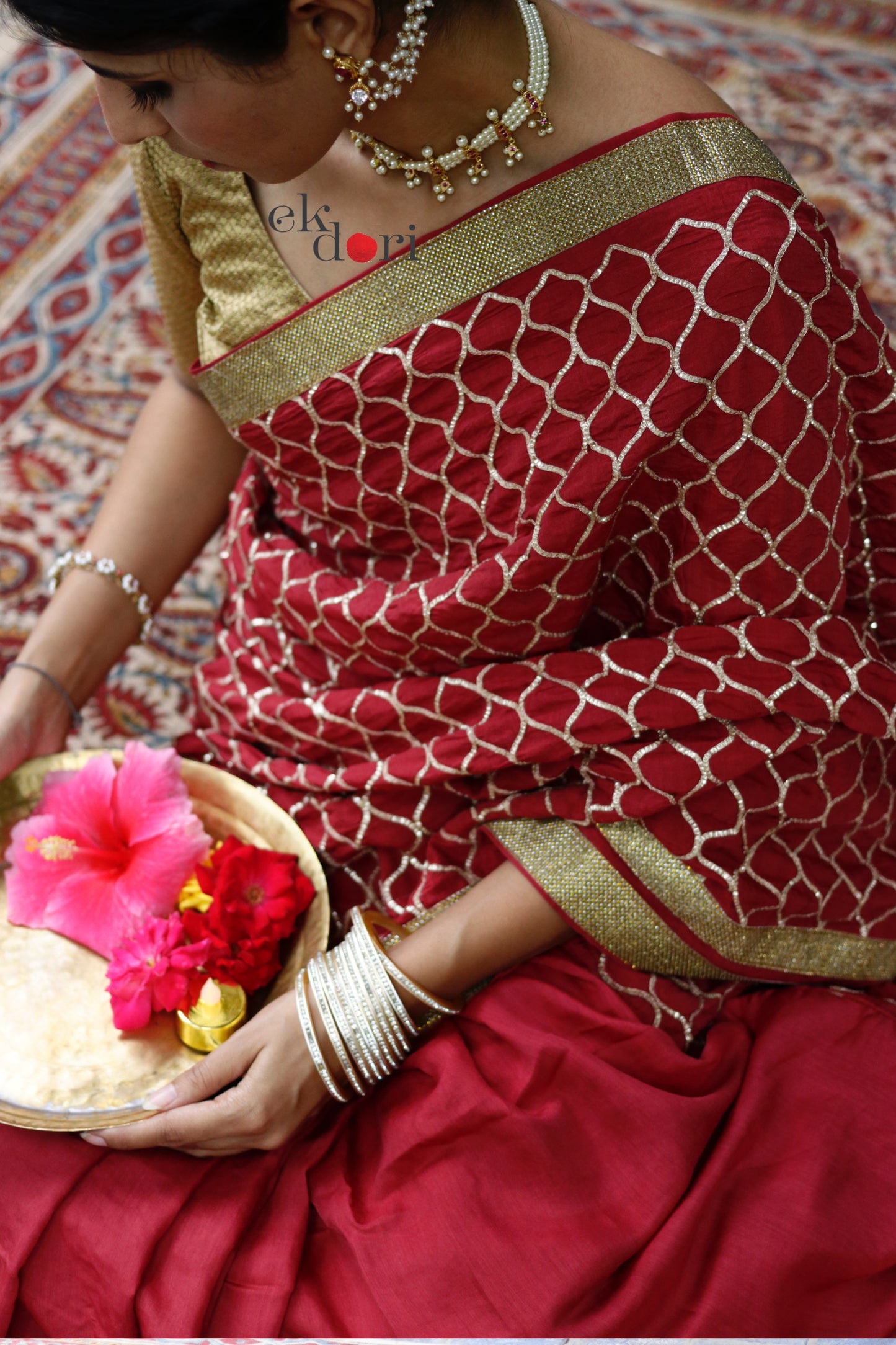 Gota Festive Saree Online : 'Devi' Red Festive Gota Saree