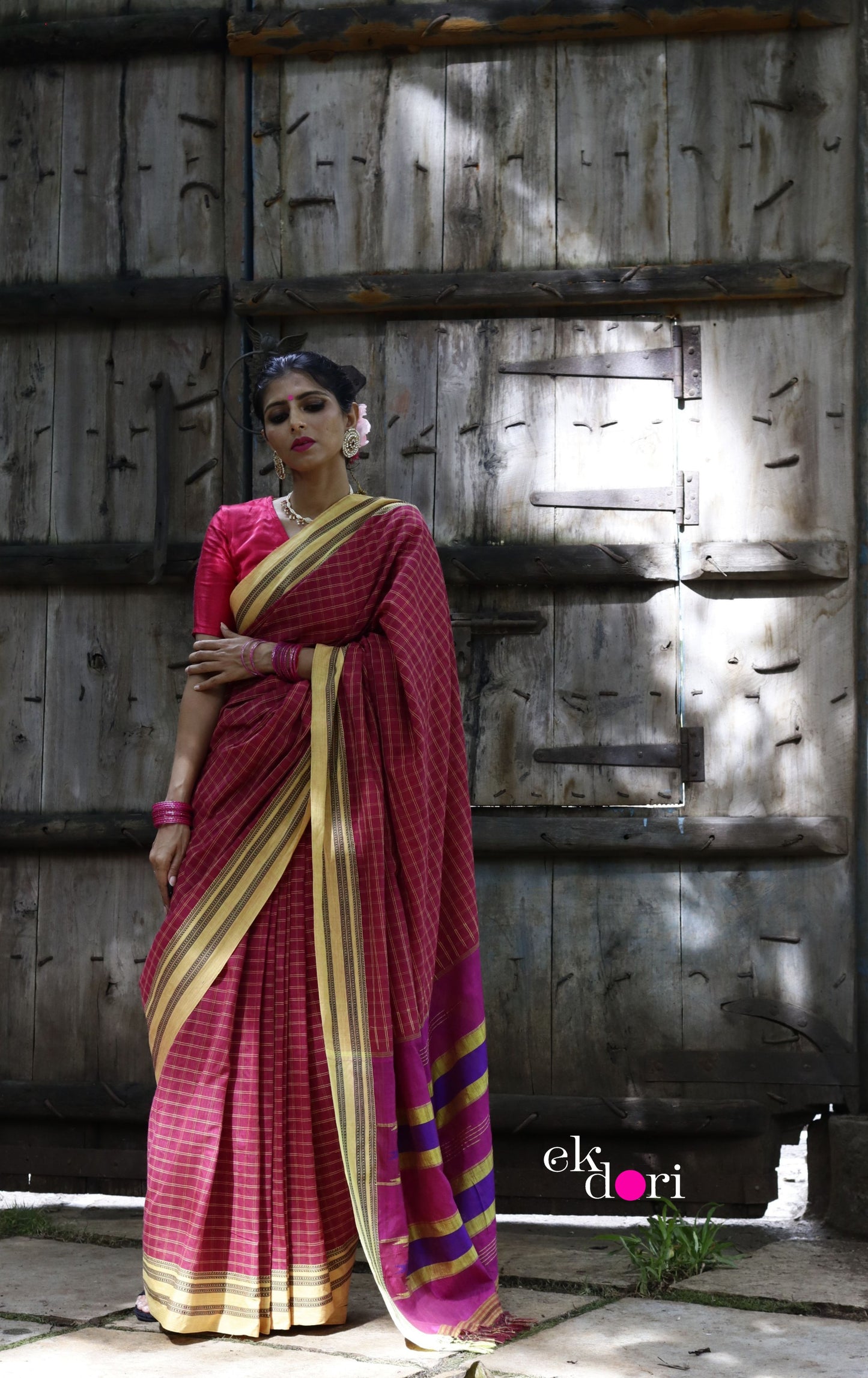 Buy Ilkal Cotton Silk Handloom Saree : Hand embroidered Ilkal 'Haldi Kumkum Saree'