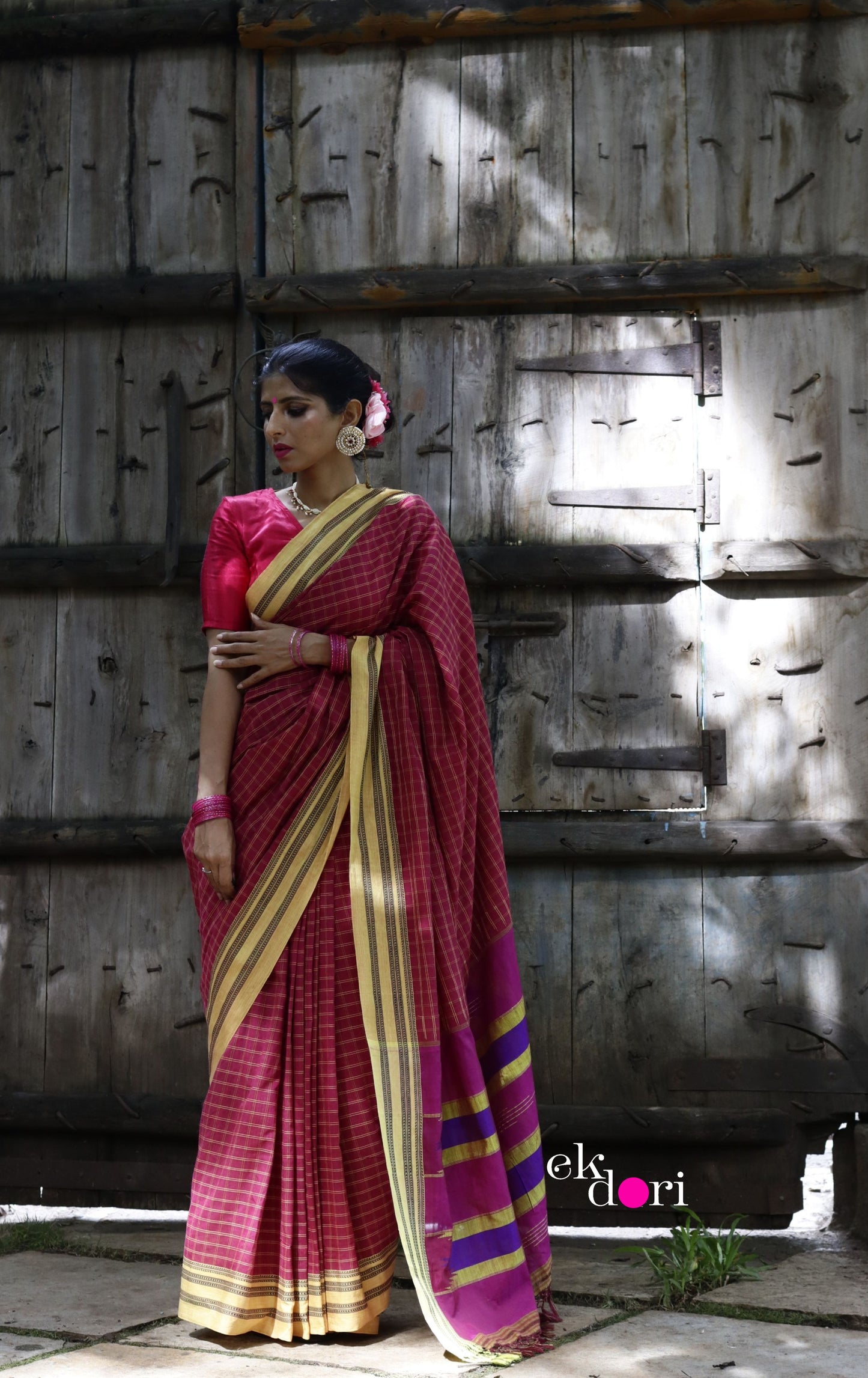 Buy Ilkal Cotton Silk Handloom Saree : Hand embroidered Ilkal 'Haldi Kumkum Saree'