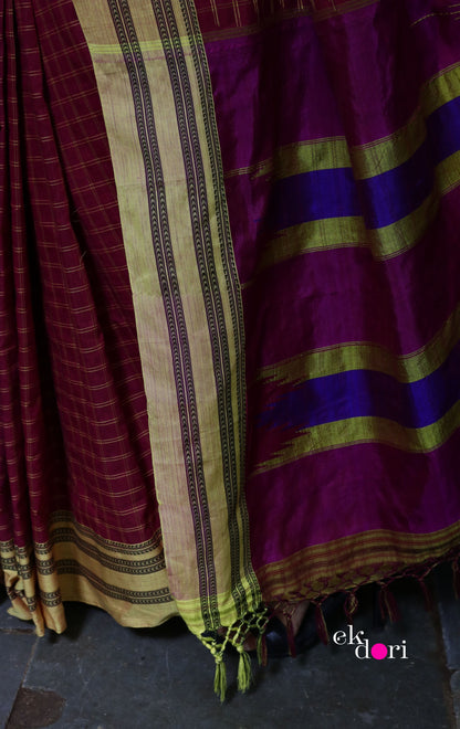 Buy Ilkal Cotton Silk Handloom Saree : Hand embroidered Ilkal 'Haldi Kumkum Saree'
