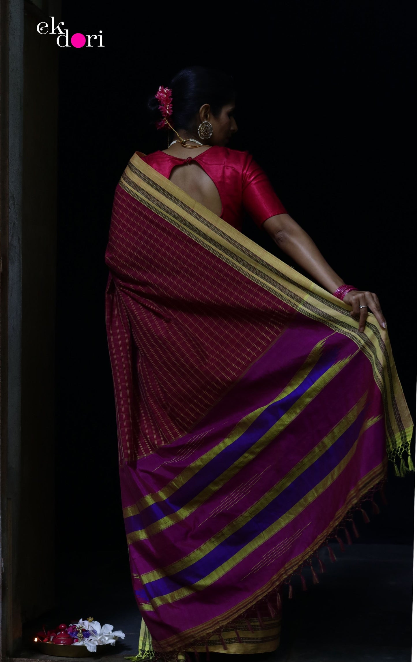 Buy Ilkal Cotton Silk Handloom Saree : Hand embroidered Ilkal 'Haldi Kumkum Saree'