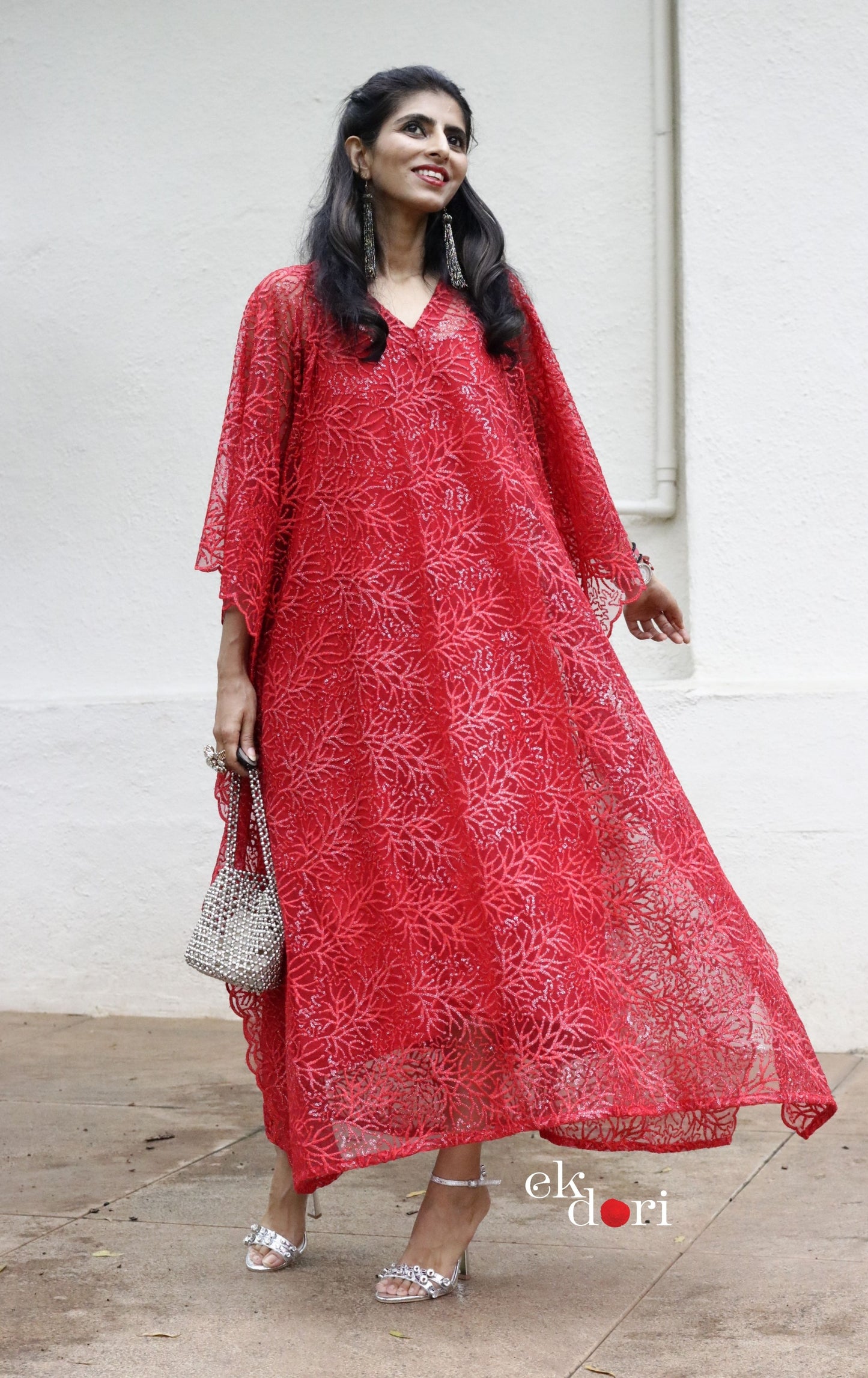 Malti Kaftan Dress : Festive Sequin Net Kaftan Kurta Dress