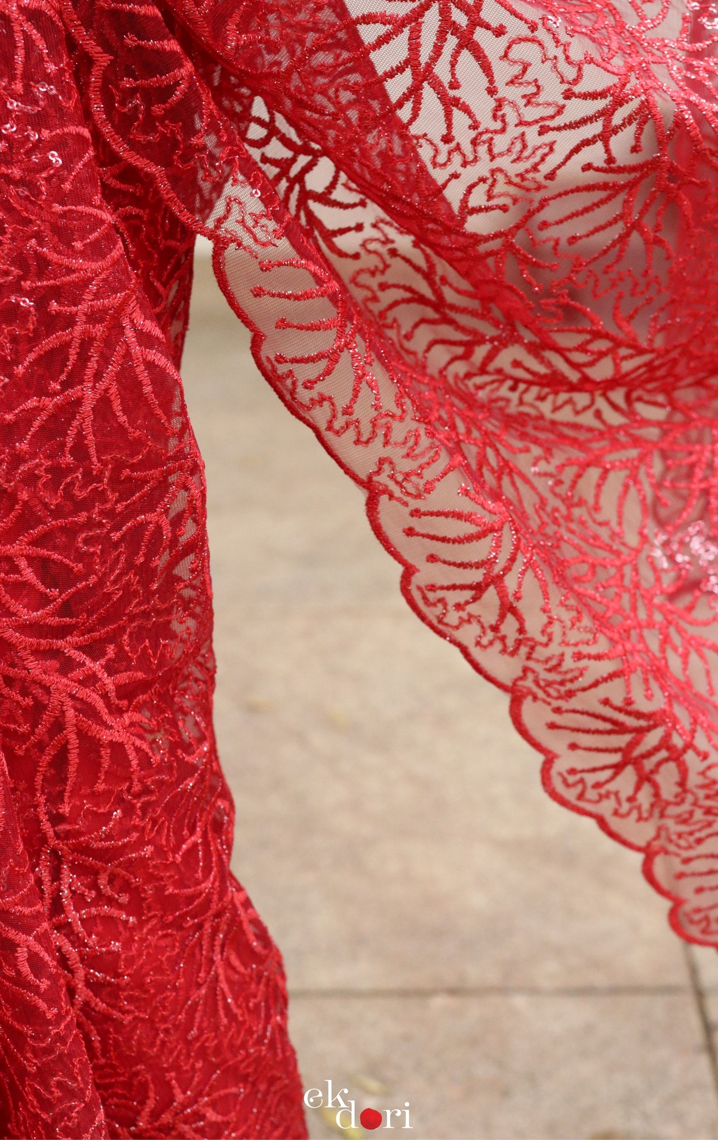 Statement Cocktail Net And Lace Red Saree : Lady In Red Net Lace Saree