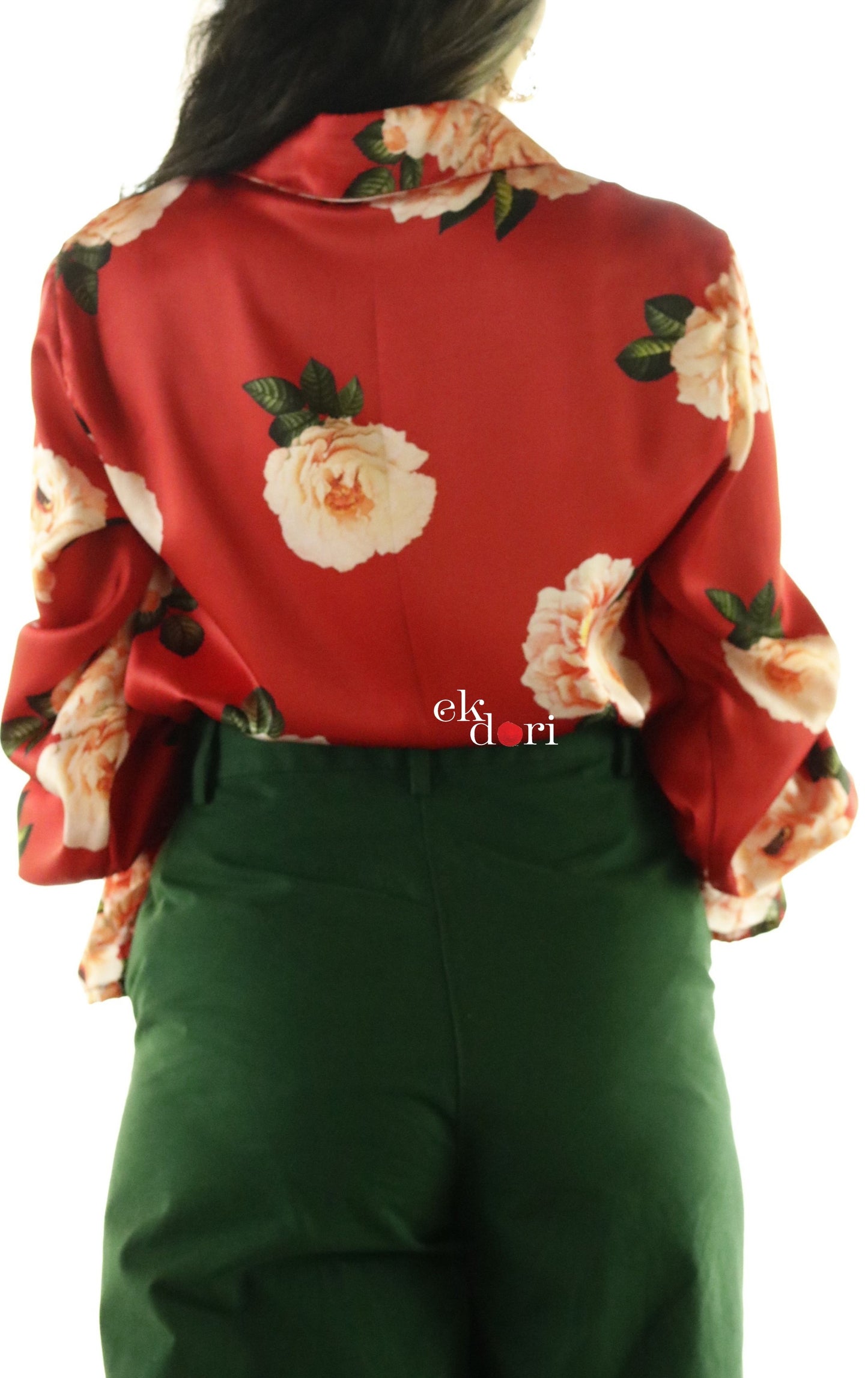 Dhalia Red Satin Shirt : Modern Fun Red Evening Shirt