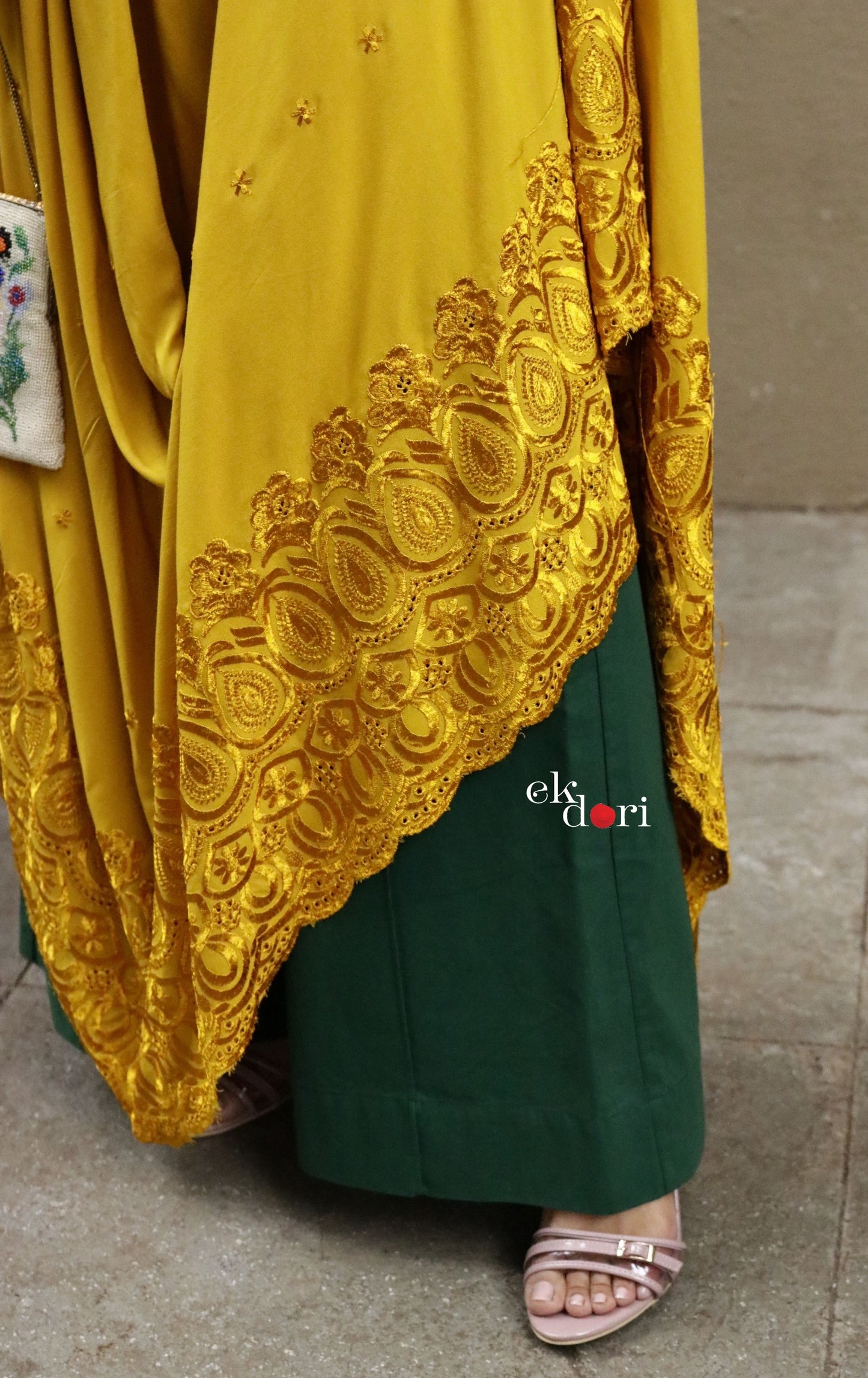 Rust Rose : Embroidered Draped Kaftan Dress
