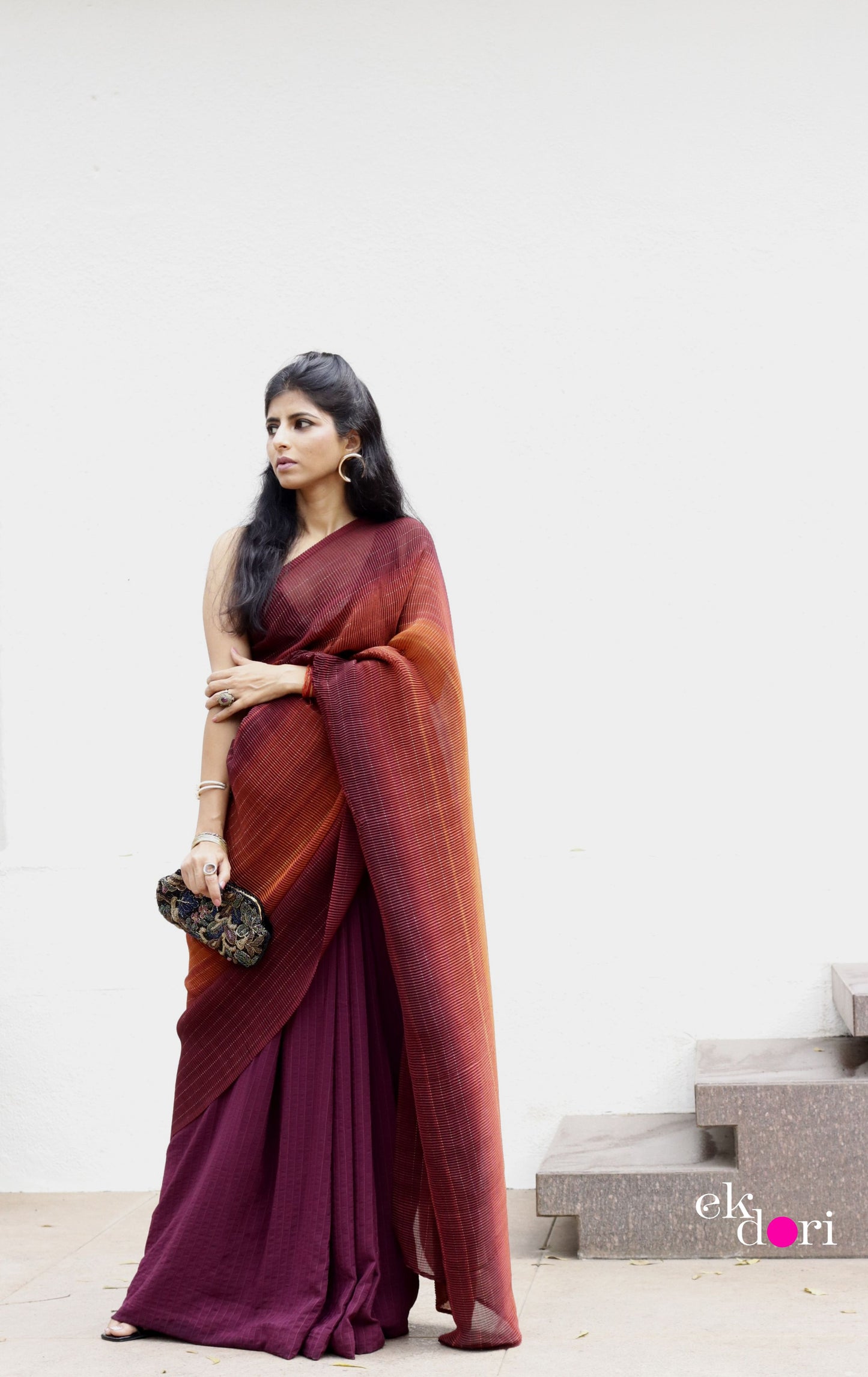 'Rust and Rose' Statement Shaded Micropleated : Fun Cocktail Saree Collection